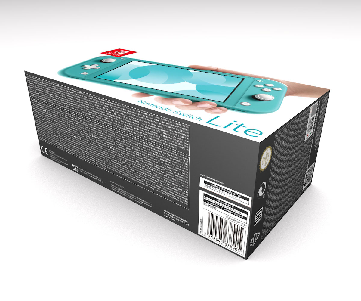 Switch Lite Türkis Konsolenbox, Switch Lite Hellblau karton